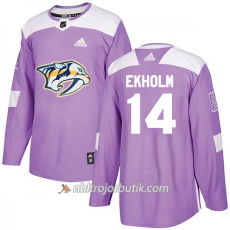 Män Ishockey Nashville Predators Tröja Mattias Ekholm 14 Adidas 2017-2018 Lila Fights Cancer Practice Authentic